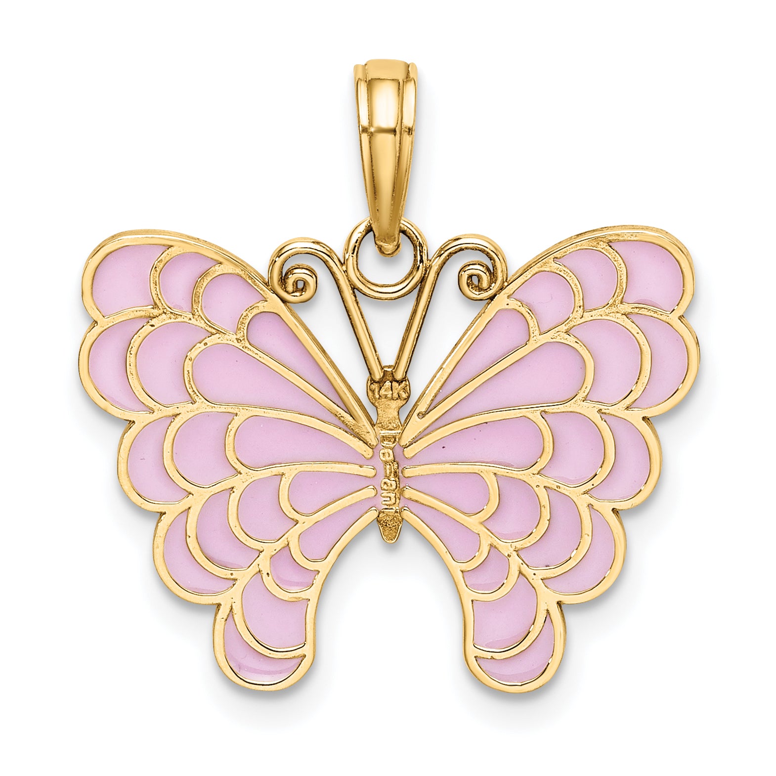 14K Yellow Gold Lavender Enameled Butterfly Pendant