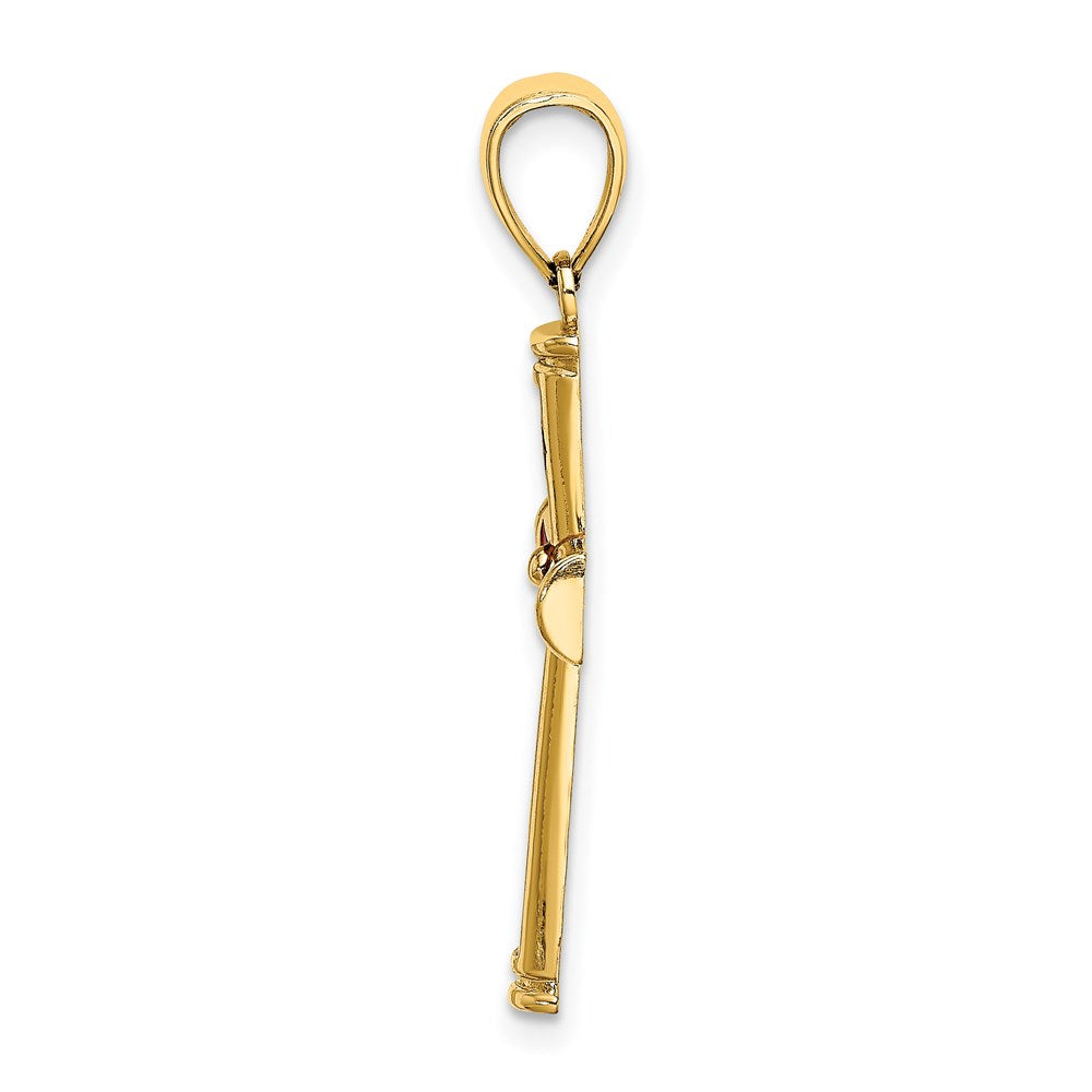 14K Yellow Gold Red Enameled Cross Charm