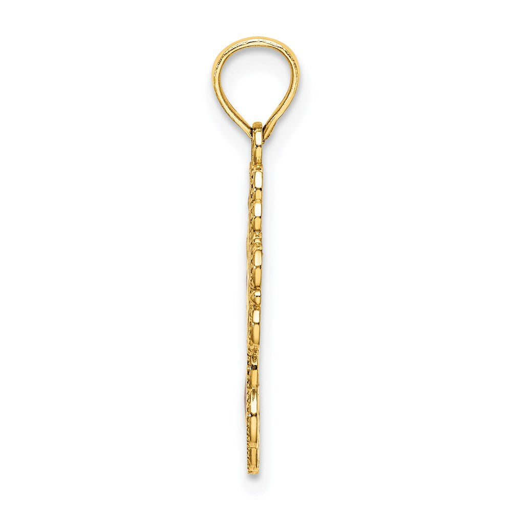 14K Yellow Gold Blue, White And Red Enameled W/ Lace Trim Cross Charm