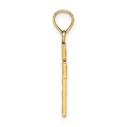 14K Yellow Gold Enameled W/ Flower Cross Charm