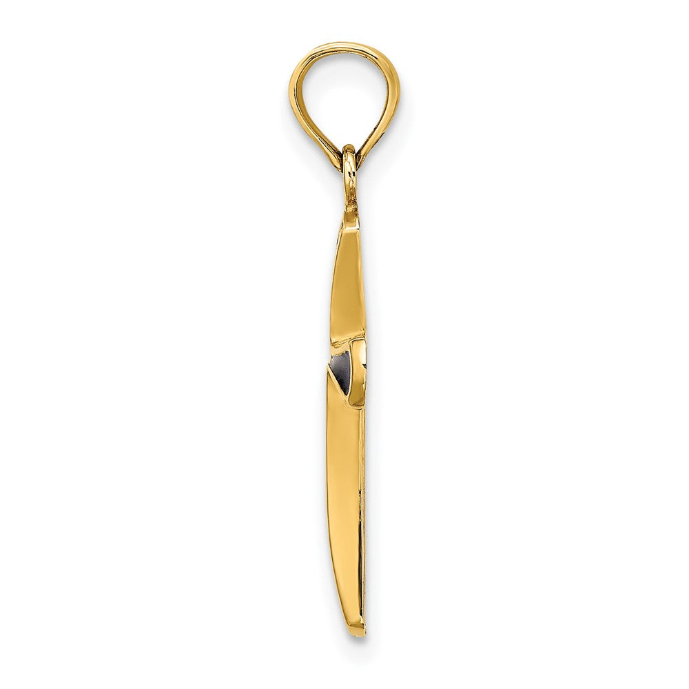 14K Yellow Gold Blue Enameled Tapered Cross Charm