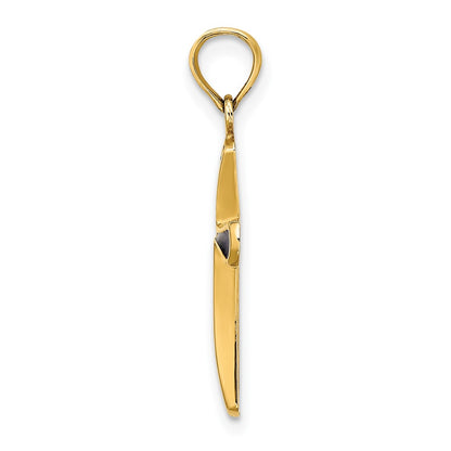14K Yellow Gold Blue Enameled Tapered Cross Charm