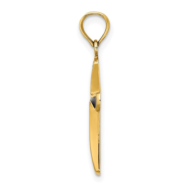 14K Yellow Gold Blue Enameled Tapered Cross Charm