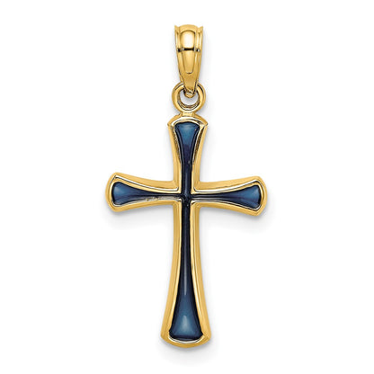 14K Yellow Gold Blue Enameled Tapered Cross Charm