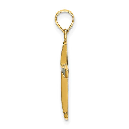 14K Yellow Gold Green Enameled Tapered Cross Charm