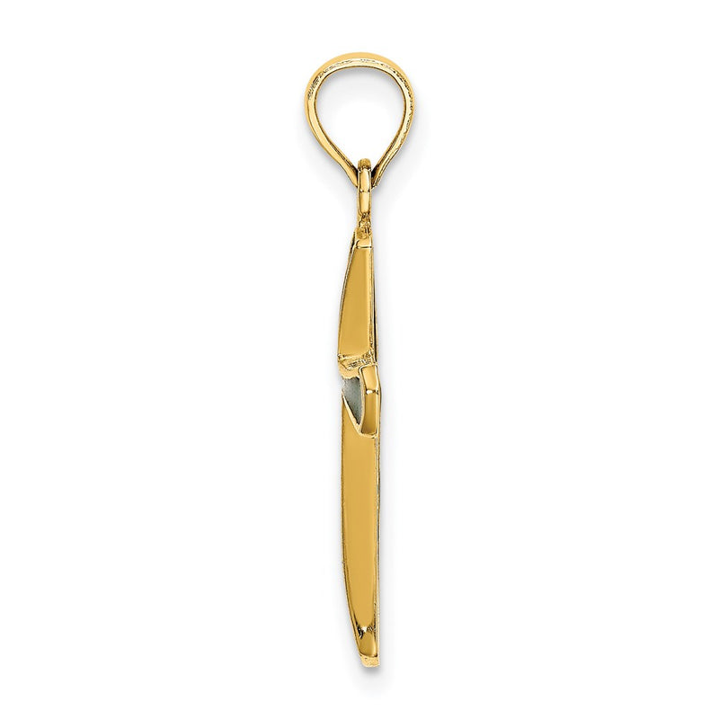 14K Yellow Gold Green Enameled Tapered Cross Charm