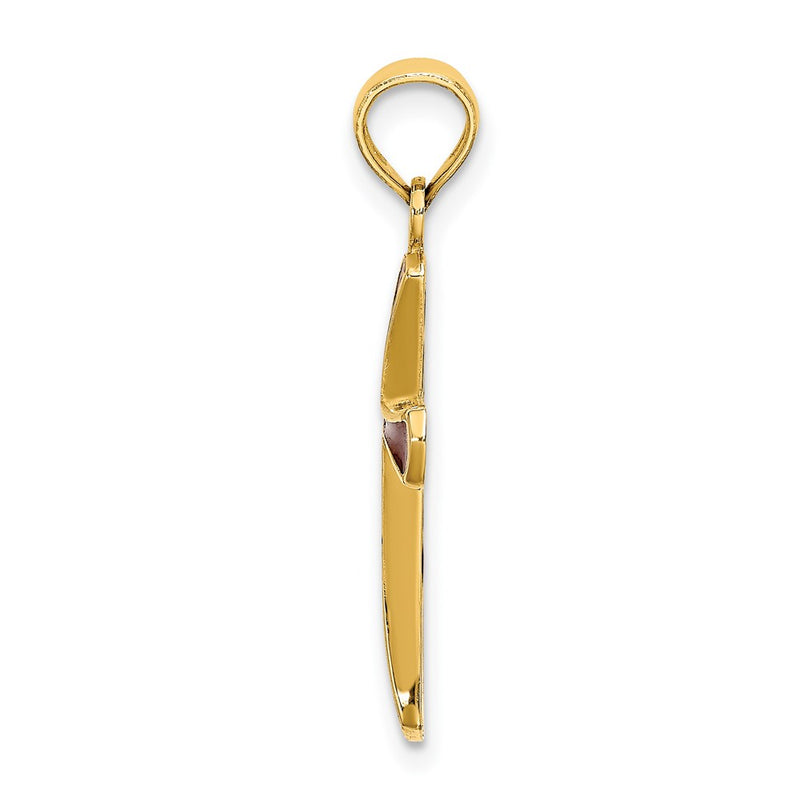 14K Yellow Gold Pink Enameled Tapered Cross Charm