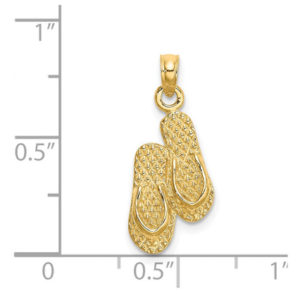 14K Yellow Gold 3D Key West Double Flip Flop Charm