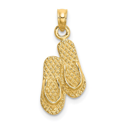 14K Yellow Gold 3D Key West Double Flip Flop Charm