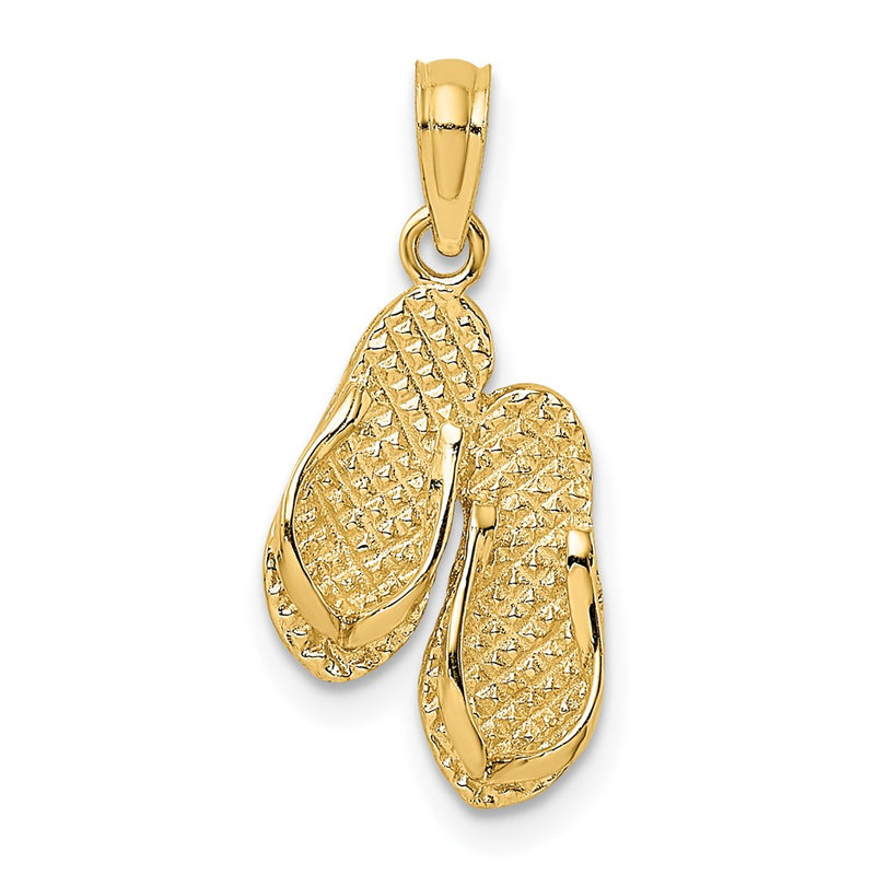 14K Yellow Gold 3D Textured Cape May Flip-Flop Charm