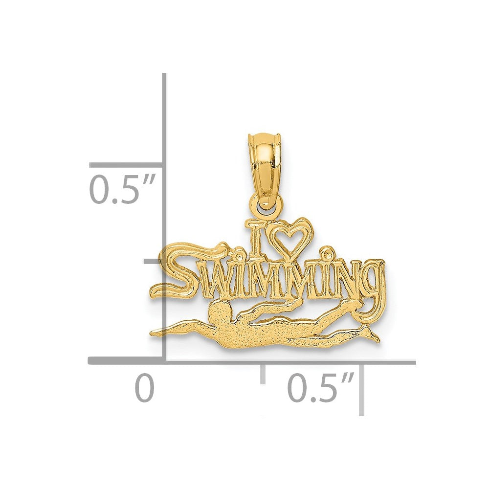 14K Yellow Gold Polished I Heart Swimming Charm