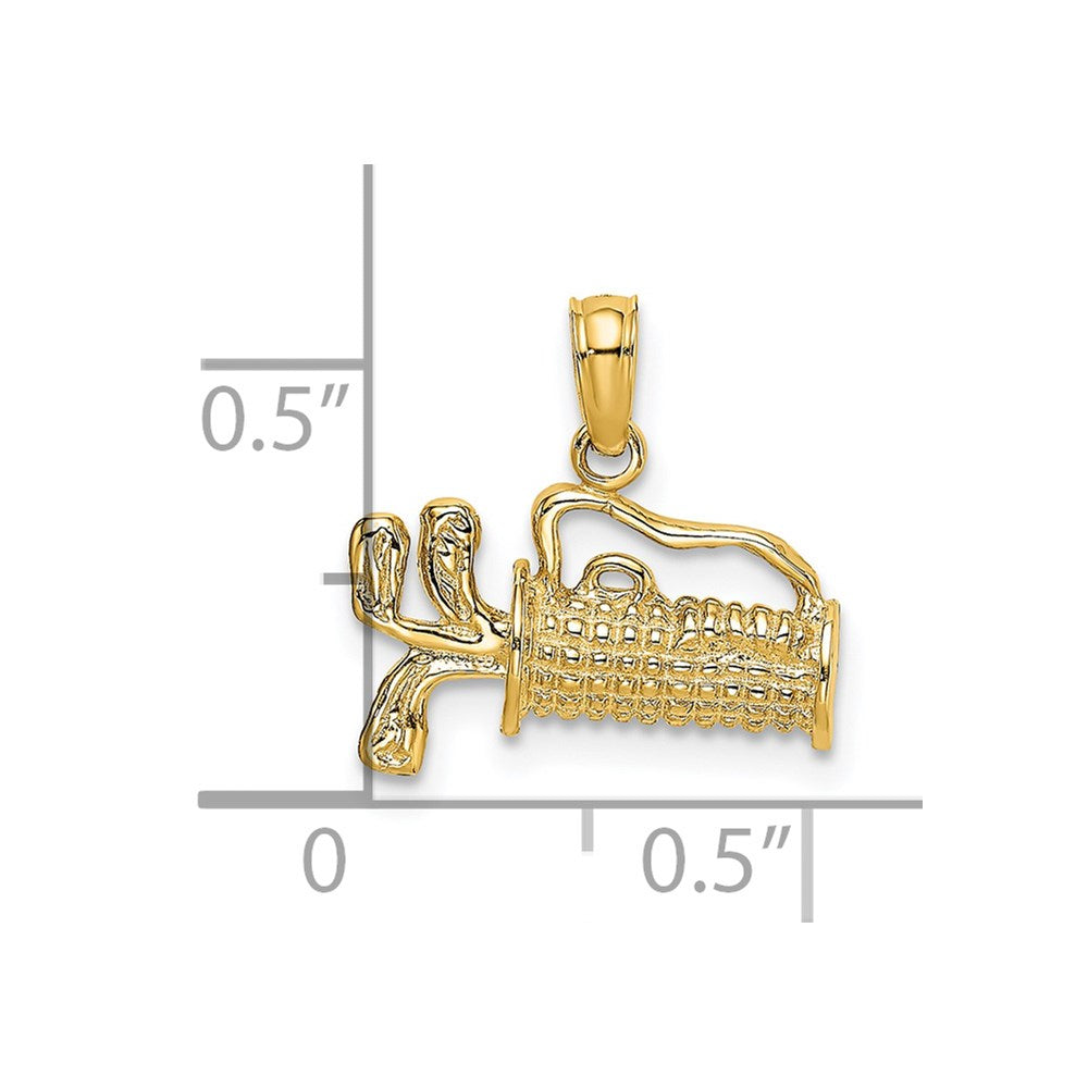 14K Yellow Gold 2-D Textured And Engraved Golf Bag Charm