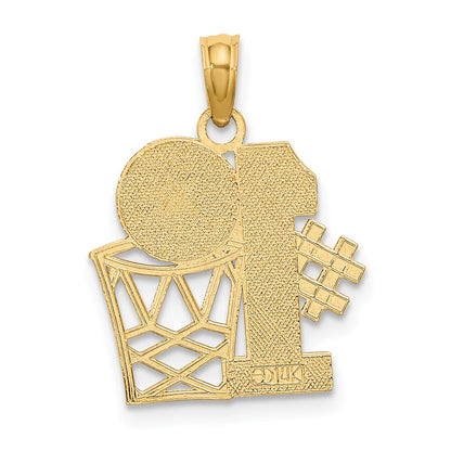 14K Yellow Gold #1 Basketball W/ Hoop Charm