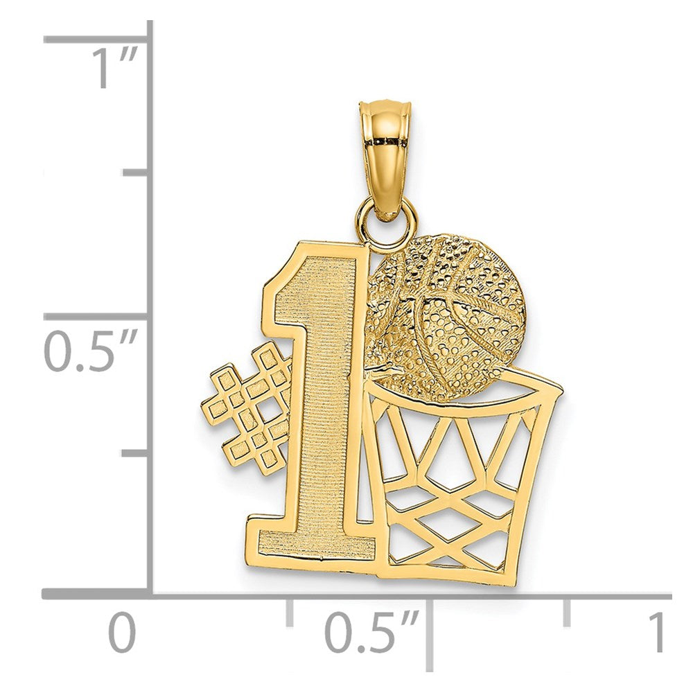14K Yellow Gold #1 Basketball W/ Hoop Charm