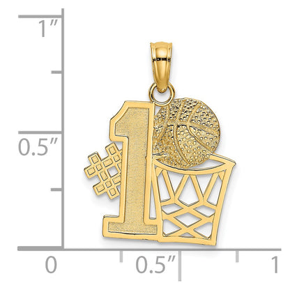14K Yellow Gold #1 Basketball W/ Hoop Charm