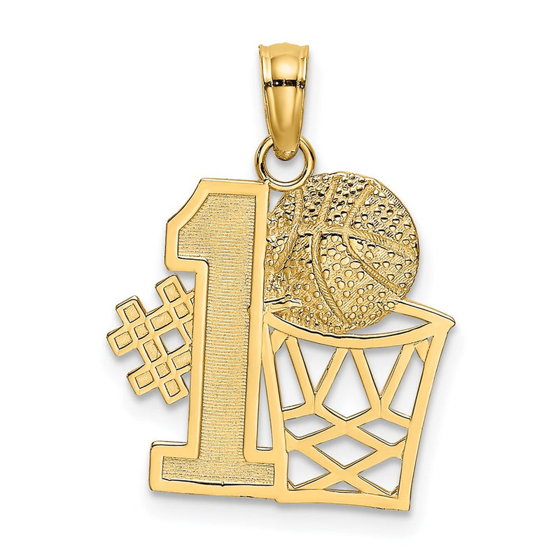 14K Yellow Gold #1 Basketball W/ Hoop Charm