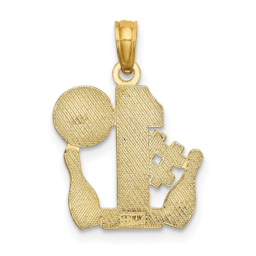 14K Yellow Gold #1 Bowling Ball And Two Pins Charm