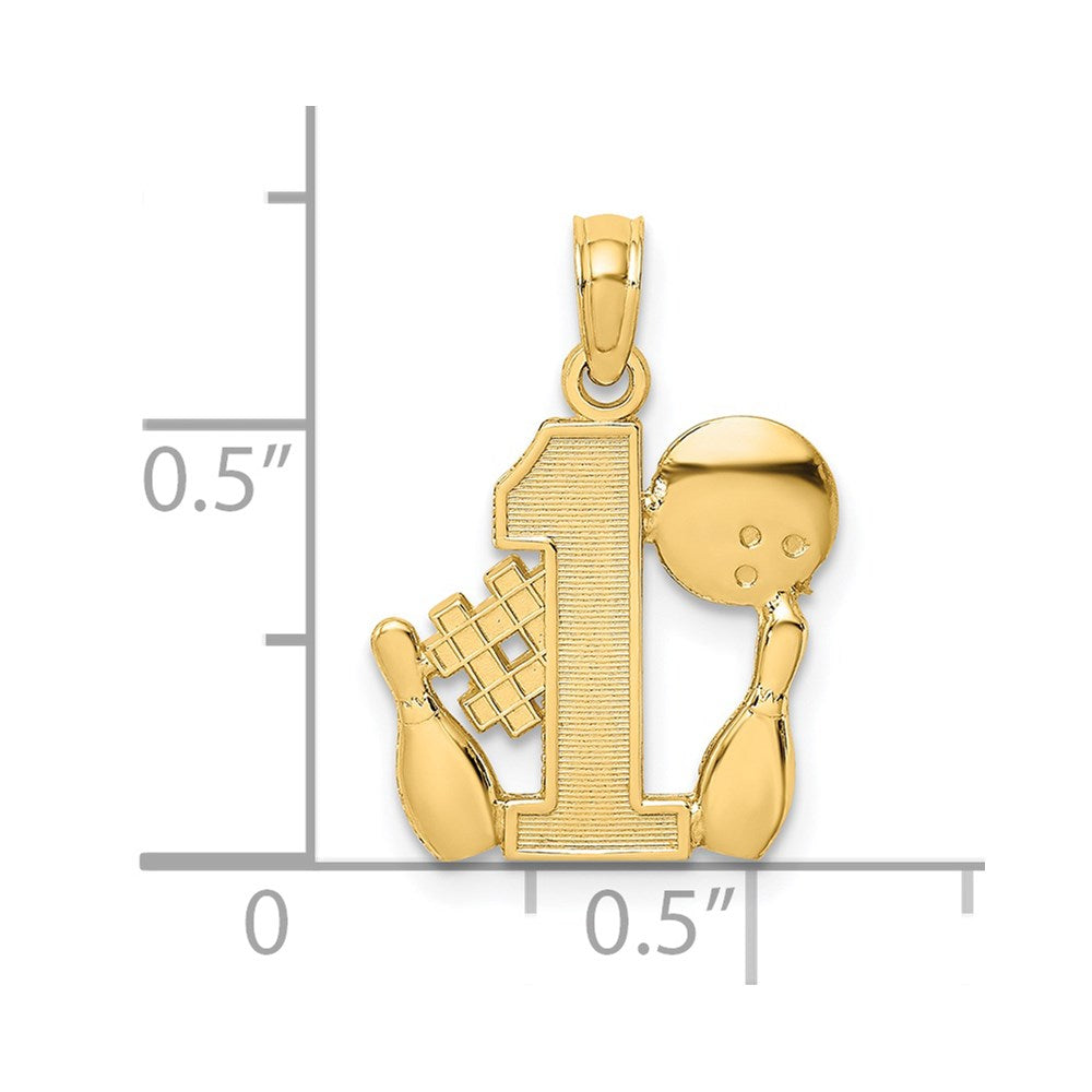 14K Yellow Gold #1 Bowling Ball And Two Pins Charm