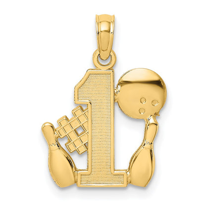 14K Yellow Gold #1 Bowling Ball And Two Pins Charm