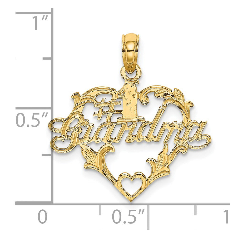 14K Yellow Gold #1 Script Grandma In Heart Charm