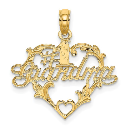 14K Yellow Gold #1 Script Grandma In Heart Charm