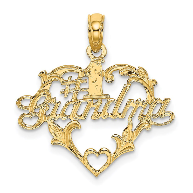 14K Yellow Gold #1 Script Grandma In Heart Charm