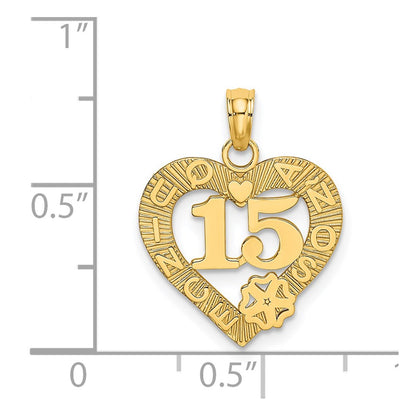 14K Yellow Gold Quince Anos 15 In Heart Charm
