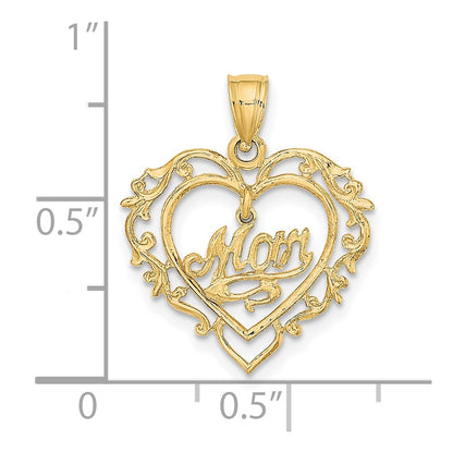 14K Yellow Gold Polished Mom Dangle In Fancy Heart Pendant