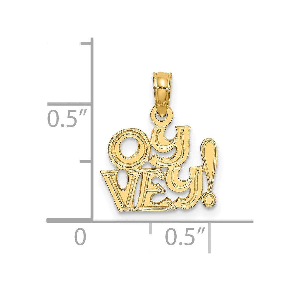 14K Yellow Gold Polished And Engraved Oy Vey Charm