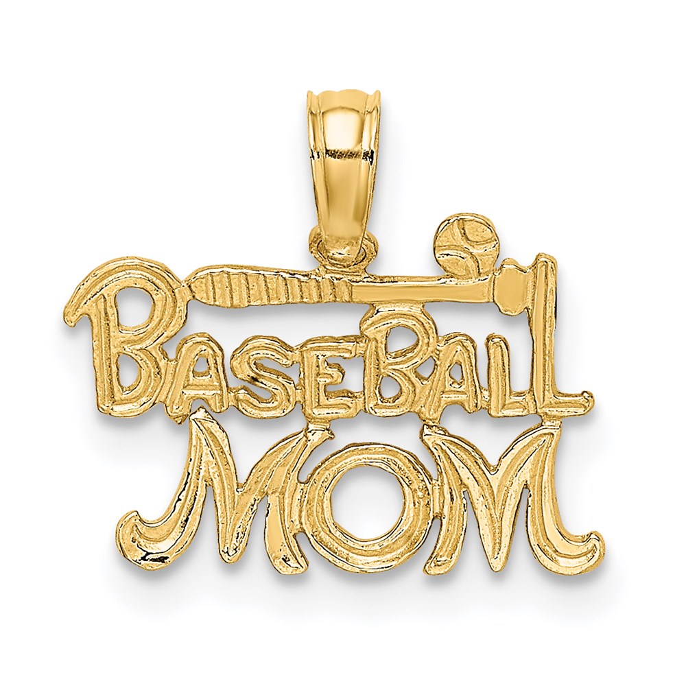 14K Yellow Gold Baseball Mom Charm