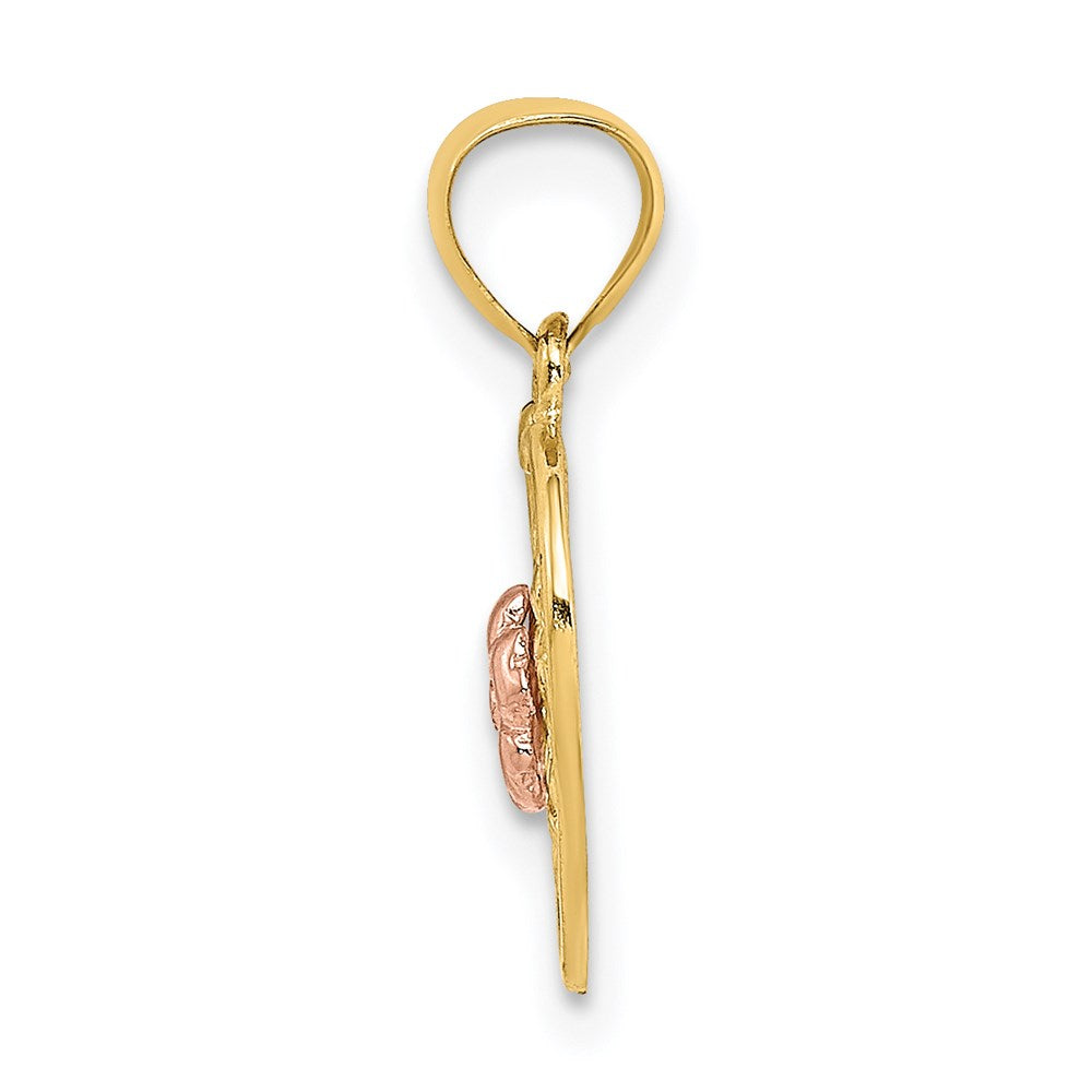14K Two-Tone Two Tone Flower On Woven Heart Charm