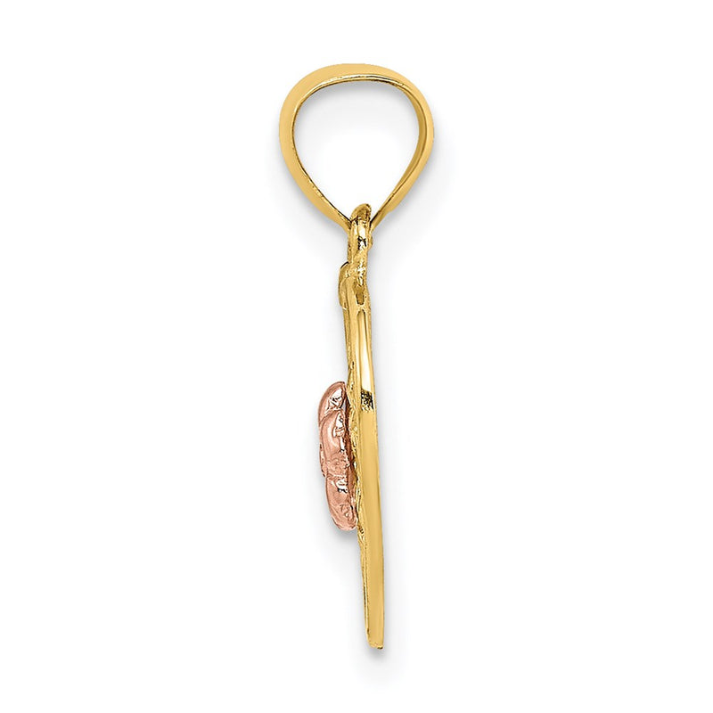 14K Two-Tone Two Tone Flower On Woven Heart Charm