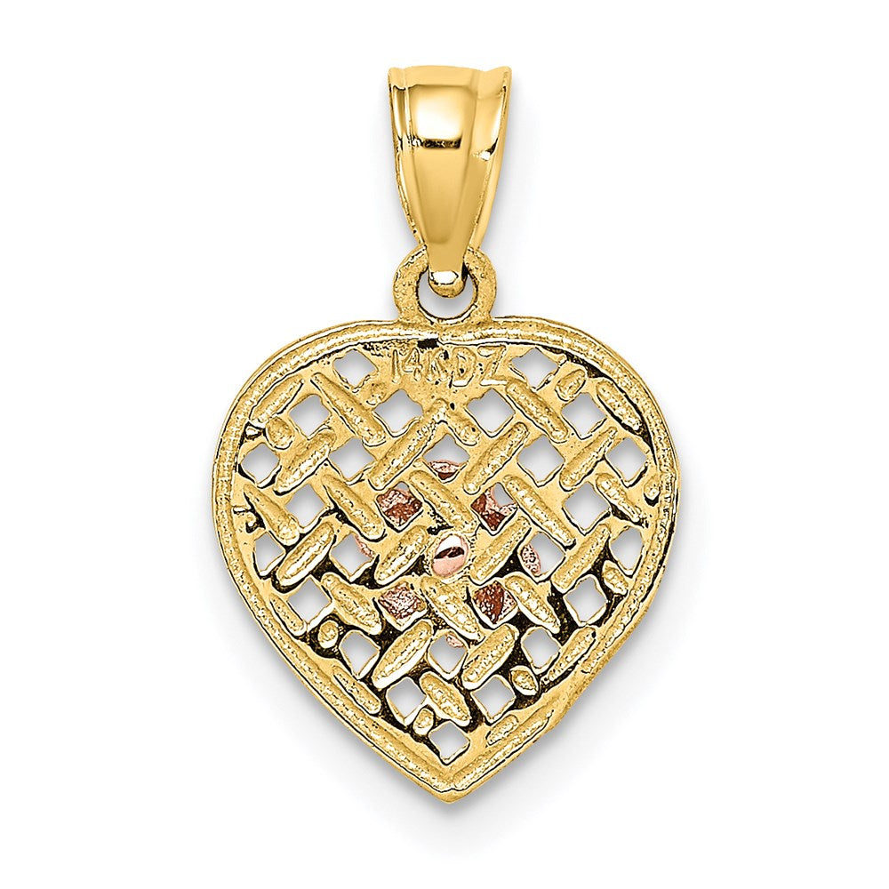 14K Two-Tone Two Tone Flower On Woven Heart Charm