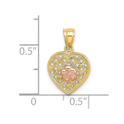 14K Two-Tone Two Tone Flower On Woven Heart Charm