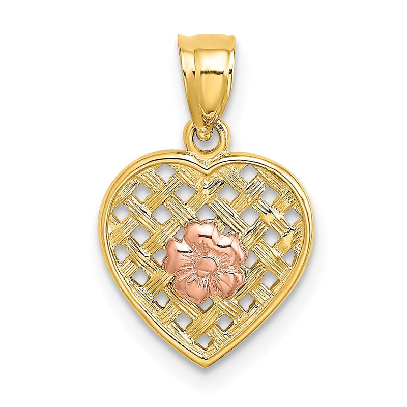14K Two-Tone Two Tone Flower On Woven Heart Charm