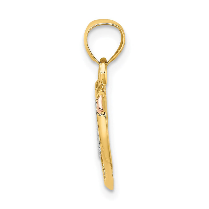 14K Two-Tone Yellow And Rose Gold W/ White Rhodium Love Heart Arrow Charm