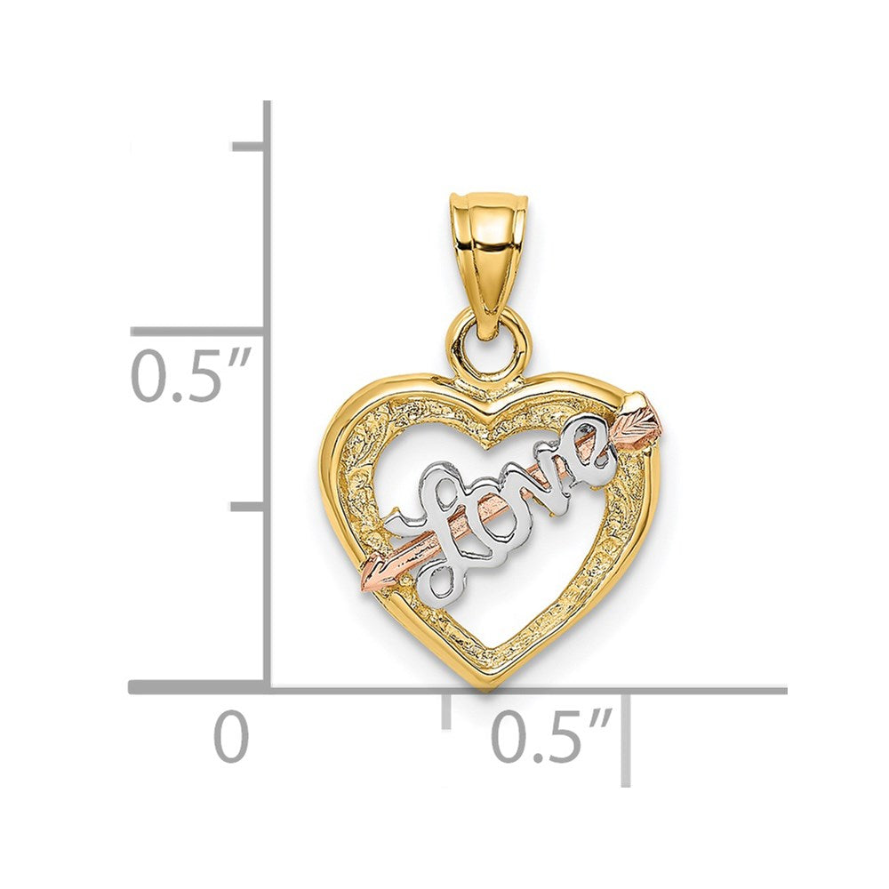 14K Two-Tone Yellow And Rose Gold W/ White Rhodium Love Heart Arrow Charm