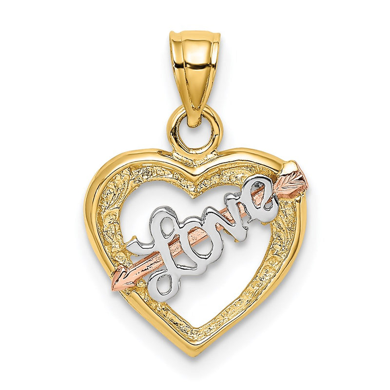 14K Two-Tone Yellow And Rose Gold W/ White Rhodium Love Heart Arrow Charm