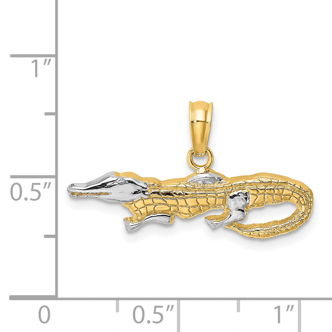 14K Yellow & Rhodium W/Rhodium 2-D Alligator Charm