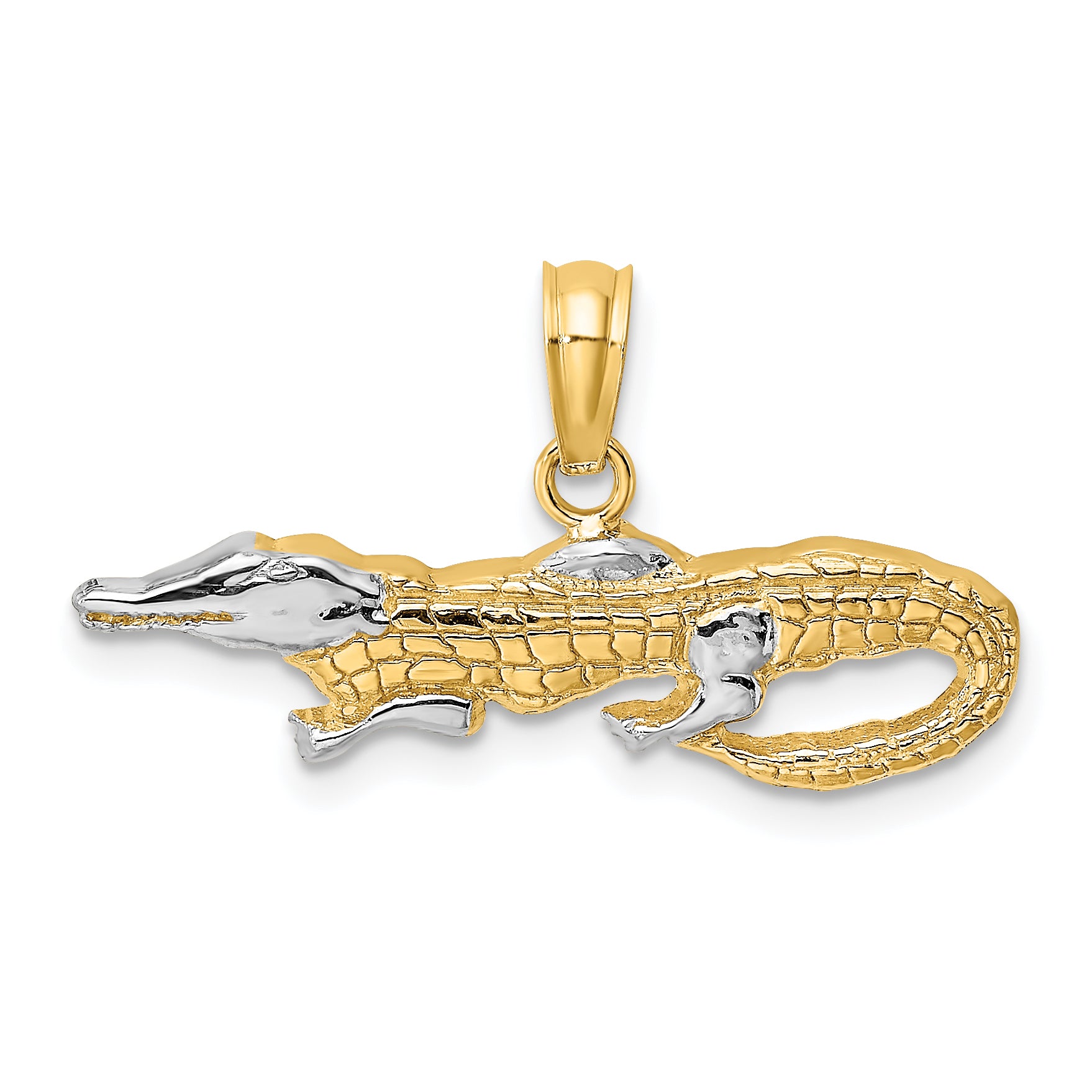 14K Yellow & Rhodium W/Rhodium 2-D Alligator Charm
