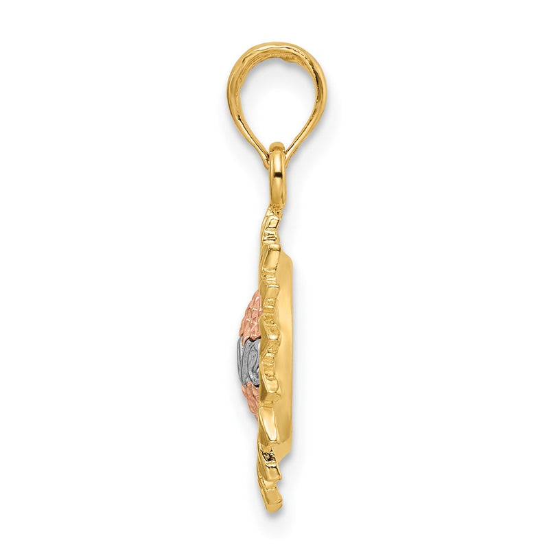 14k Tri-Color Gold Sunflower w/ LOVE Pendant