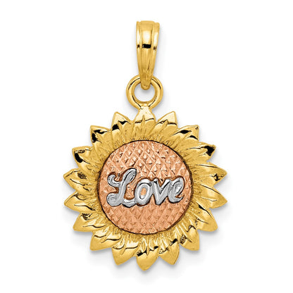 14k Tri-Color Gold Sunflower w/ LOVE Pendant