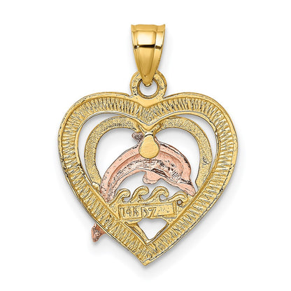 14K Two-Tone W/White Rhodium Dolphin In Heart Charm