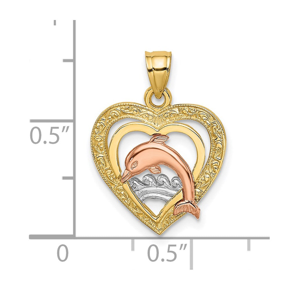 14K Two-Tone W/White Rhodium Dolphin In Heart Charm