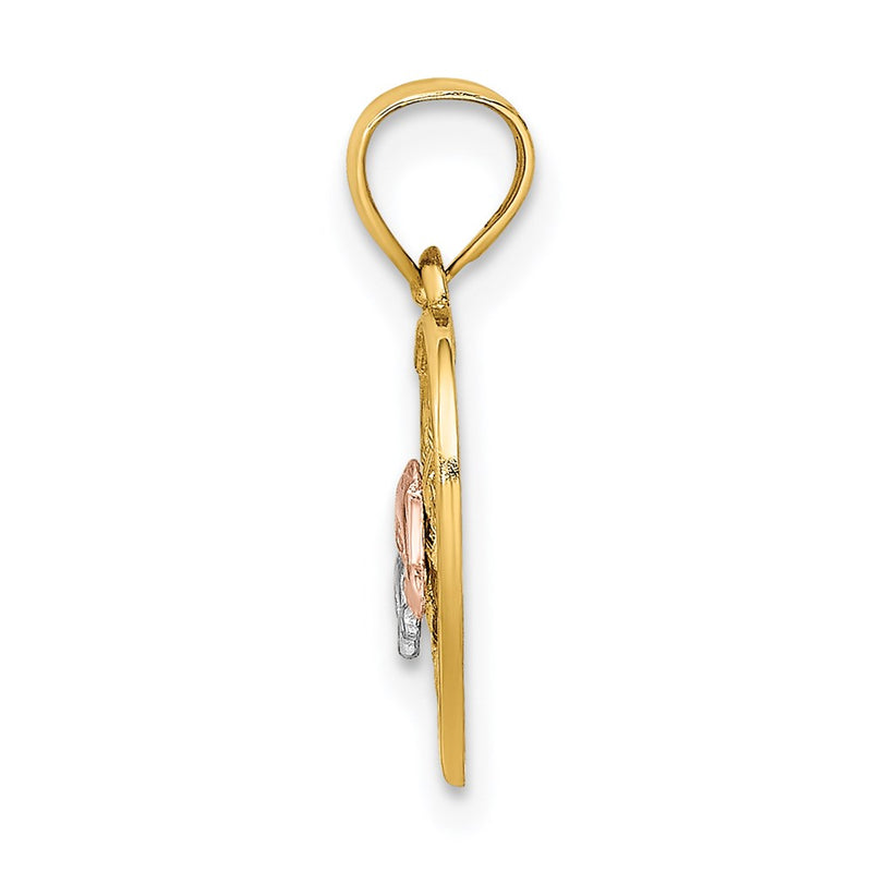 14K Two-Tone W/White Rhodium Double Dolphins On Woven Heart Charm