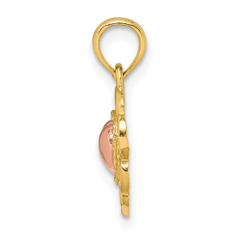 14K Two-Tone Yellow And Rose Polished Textured Heart Charm