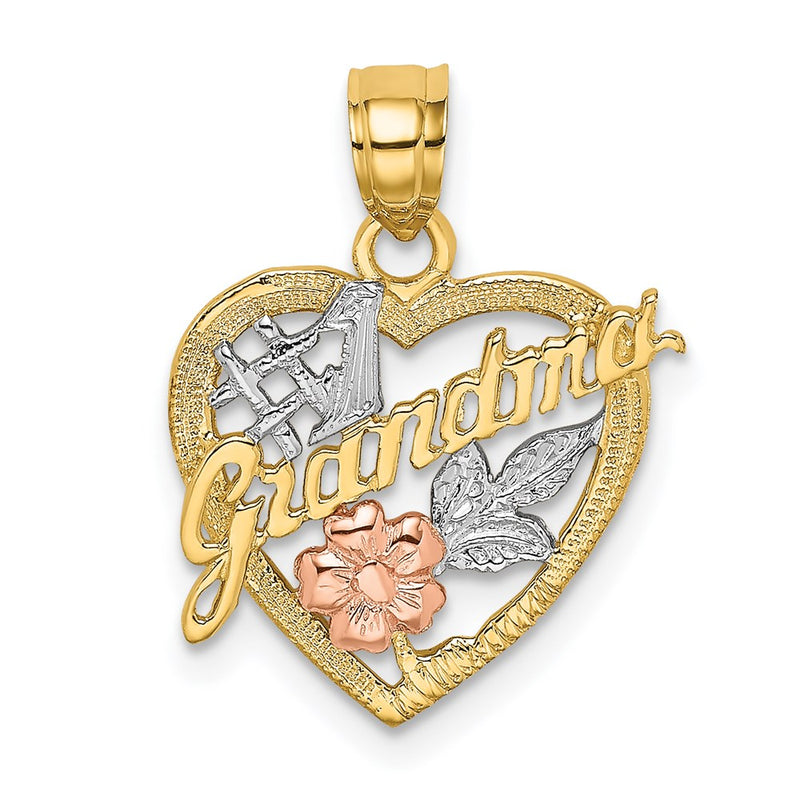 14K Two-Tone White Rhodium #1 Grandma In Heart Charm