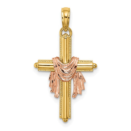 14K Two-Tone Cross W/ Drape Charm