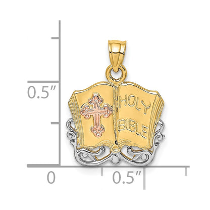 14K Two-Tone W/White Rhodium Holy Bible W/Cross Charm