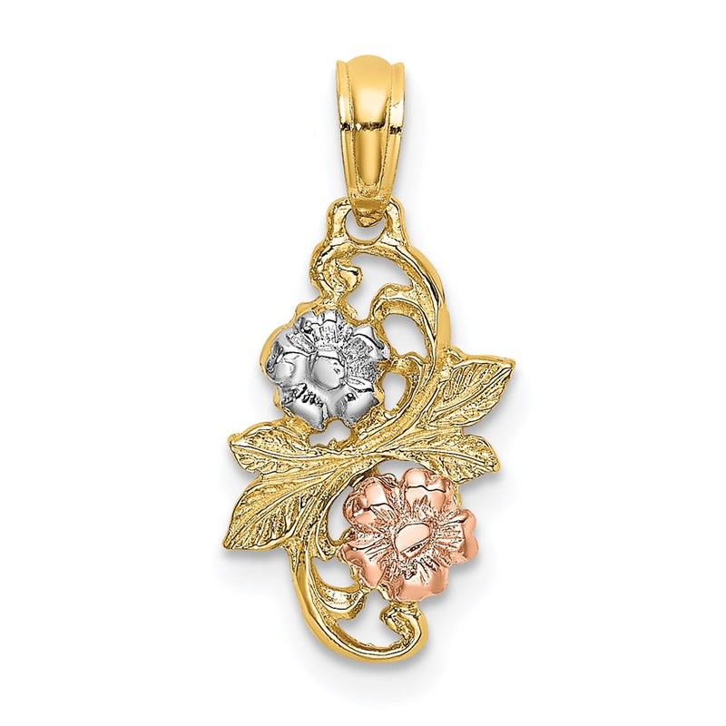 14K Two-Tone With White Rhodium Flowers Charm